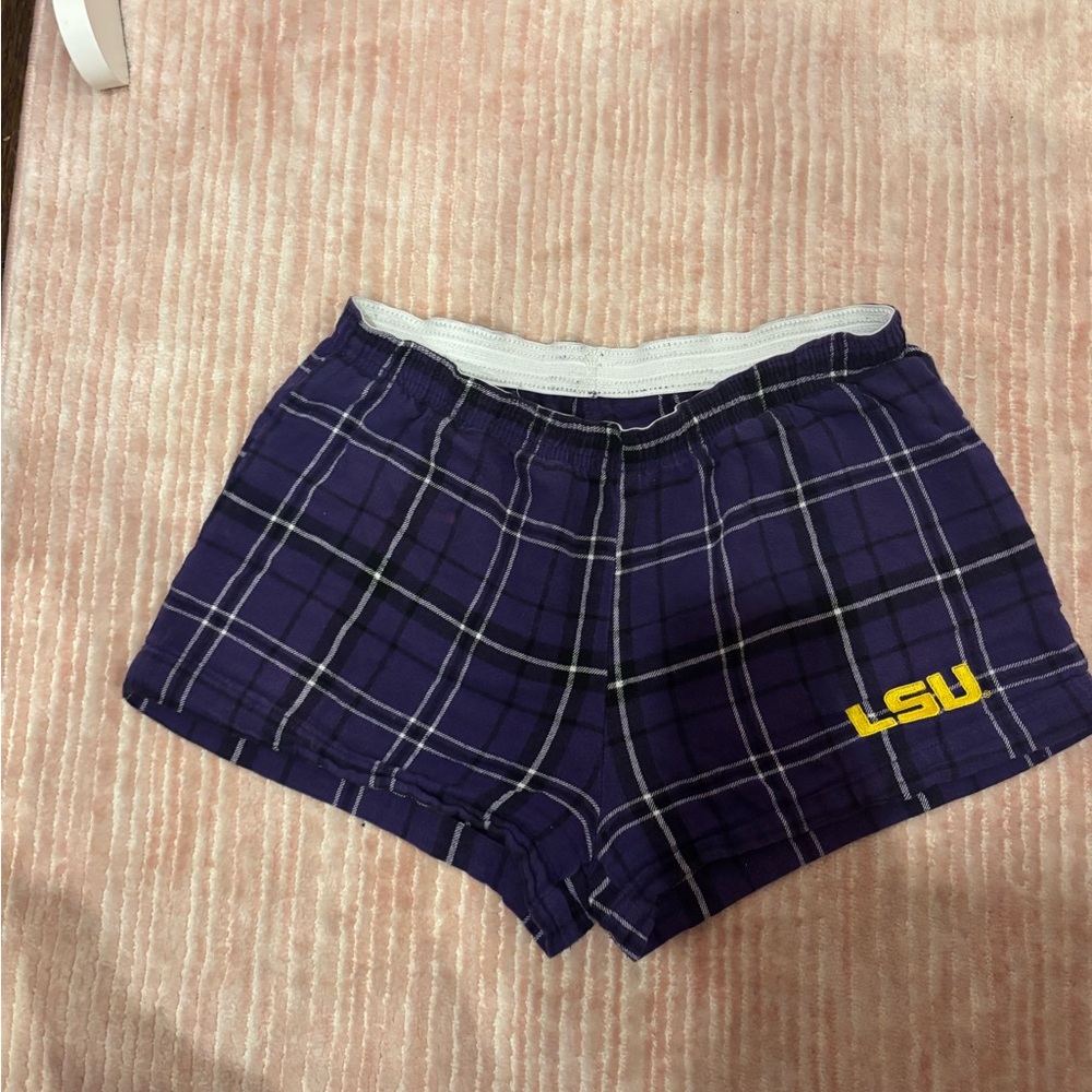 Women's Purple Plaid Shorts LSU